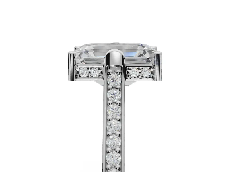 Emerald Cut Vintage Cathedral Engagement Ring Setting | Carved Band | Platinum