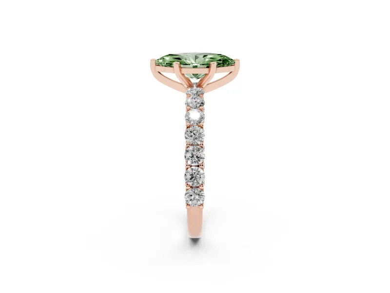 Marquise Shared Prong Engagement Ring Setting for a Fancy Green Lab-Grown Diamond | Rose Gold