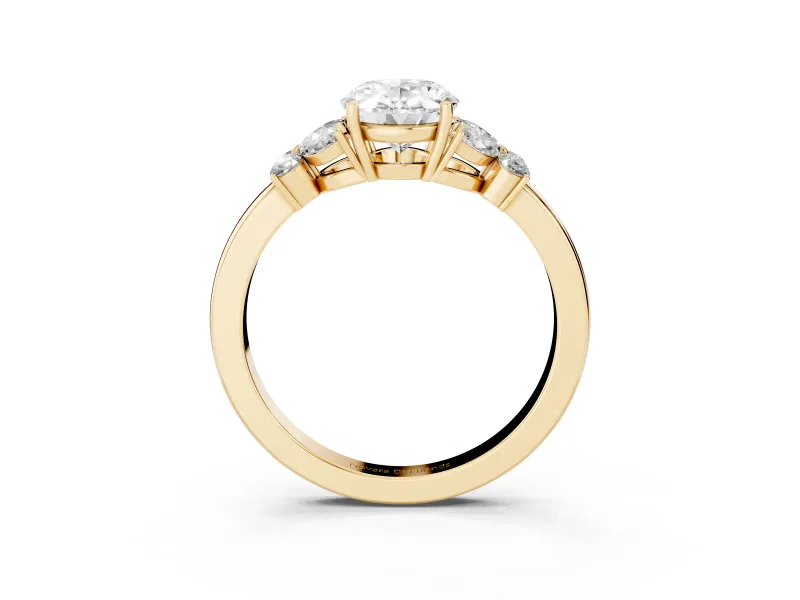 Oval Petal Accent Engagement Ring Setting | Marquise and Round Sides | Yellow Gold