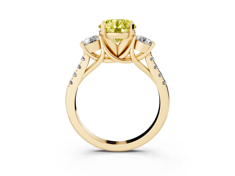 Round Three-Stone Engagement Ring Setting for a Fancy Yellow Lab-Grown Diamond | Yellow Gold