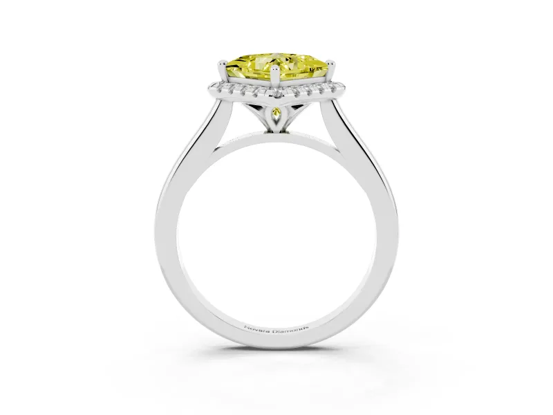 Princess Cut Halo Engagement Ring Setting for a Fancy Yellow Lab-Grown Diamond | Plain Polished Band | White Gold