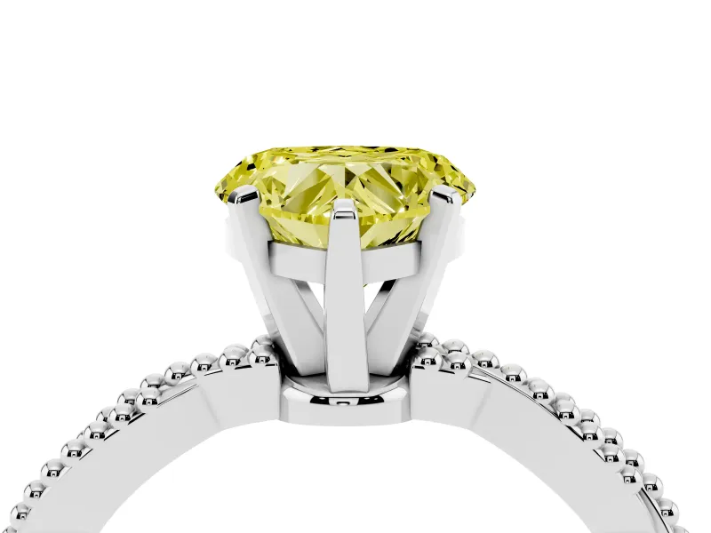 Fancy Yellow Heart Cut Diamond Solitaire Ring Set in White gold with Twisted Band and Bead Prong Setting