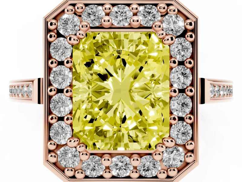 Radiant Cut Halo Engagement Ring Setting for a Fancy Yellow Lab-Grown Diamond | Polished Halo Rim | Rose Gold