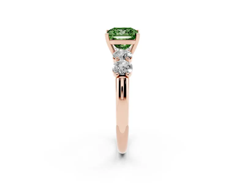 Princess Cut Five Stone Engagement Ring Setting for a Fancy Green Lab-Grown Diamond | Prong Set Side Stones | Rose Gold