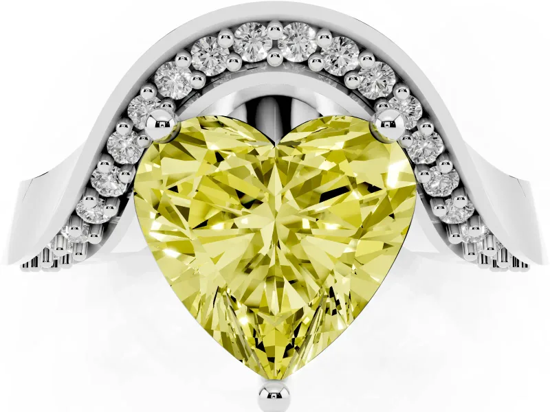 Heart-Shaped Bypass Engagement Ring Setting for a Fancy Yellow Lab-Grown Diamond | Pavé Ribbon | Sterling Silver