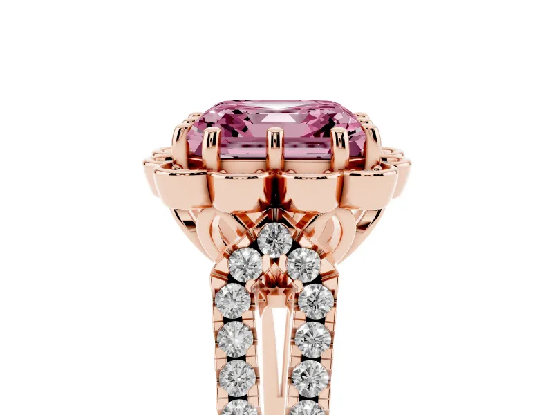Asscher Cut Floral Halo Engagement Ring Setting for a Fancy Pink Lab-Grown Diamond | Pavé Split Shank | Rose Gold