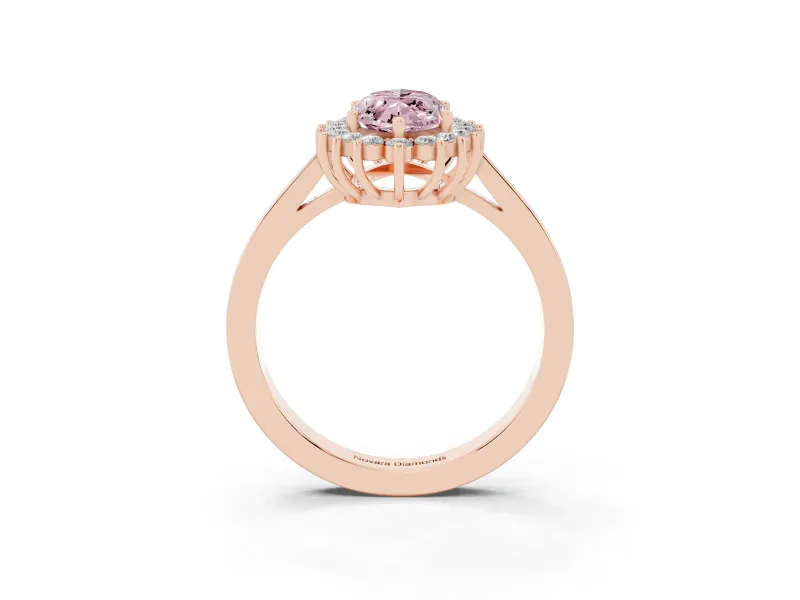 Fancy Pink Marquise Cut Diamond Halo Ring Set in Rose gold with Round Halo and Smooth Solitaire Band