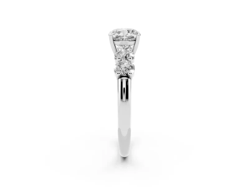 Cushion Cut Five Stone Engagement Ring Setting | Prong Set Side Stones | White Gold