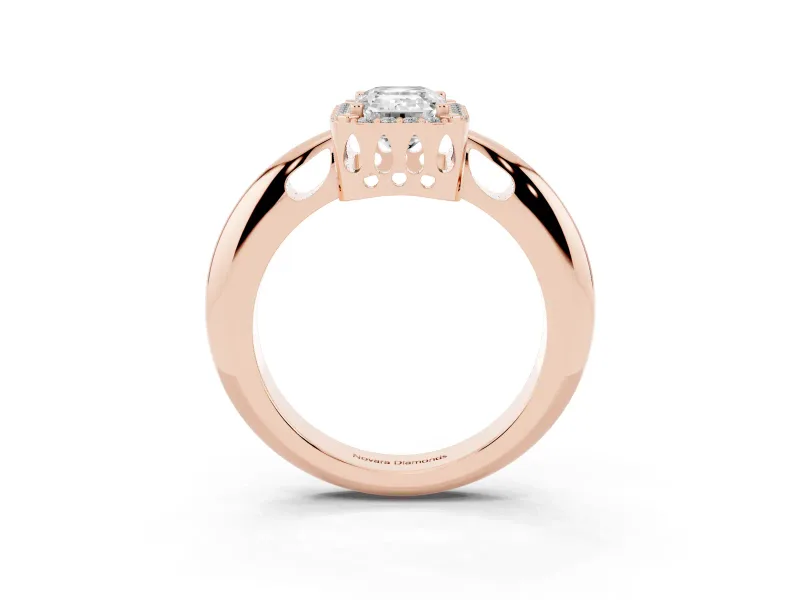 Emerald Cut Halo Engagement Ring Setting | Plain Tapered Band | Rose Gold