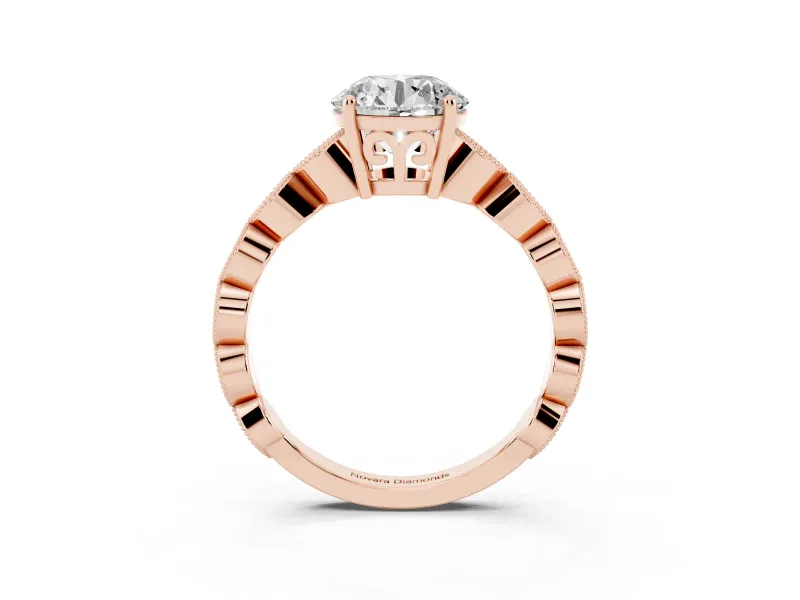Round Cut Diamond Solitaire Ring Set in Rose gold with Infinity Twist Pavé Band