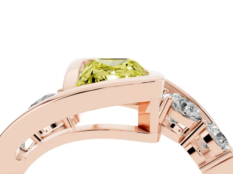 Radiant Cut Bezel Bypass Engagement Ring Setting for a Fancy Yellow Lab-Grown Diamond | Rose Gold