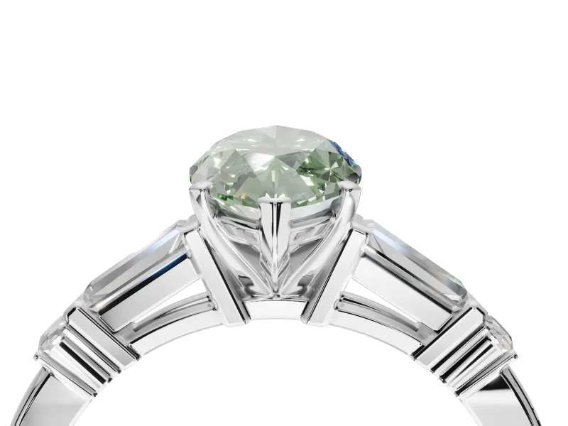 Marquise Tapered Baguette Engagement Ring Setting for a Fancy Green Lab-Grown Diamond | Platinum