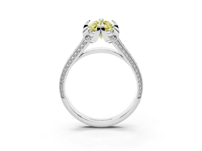 Fancy Yellow Marquise Cut Diamond Pavé Split Shank Solitaire Ring Set in Silver with Prong Setting