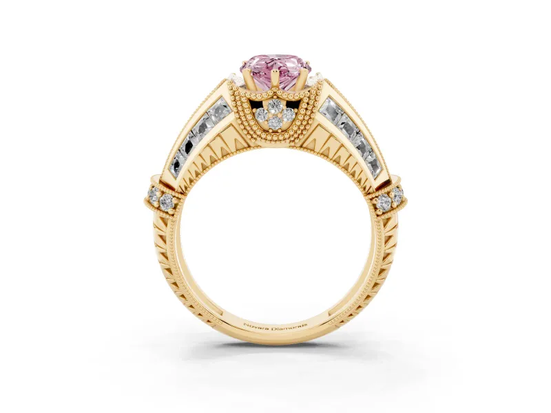 Pear-Shaped Vintage Milgrain Engagement Ring Setting for a Fancy Pink Lab-Grown Diamond | Hidden Halo | Yellow Gold