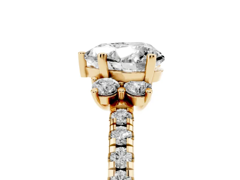 Heart-Shaped Side Stone Pave Engagement Ring Setting | Paired Round Accents | Yellow Gold