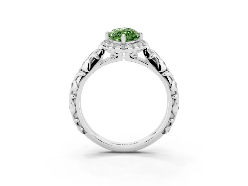 Marquise Leaf Halo Engagement Ring Setting for a Fancy Green Lab-Grown Diamond | Sterling Silver