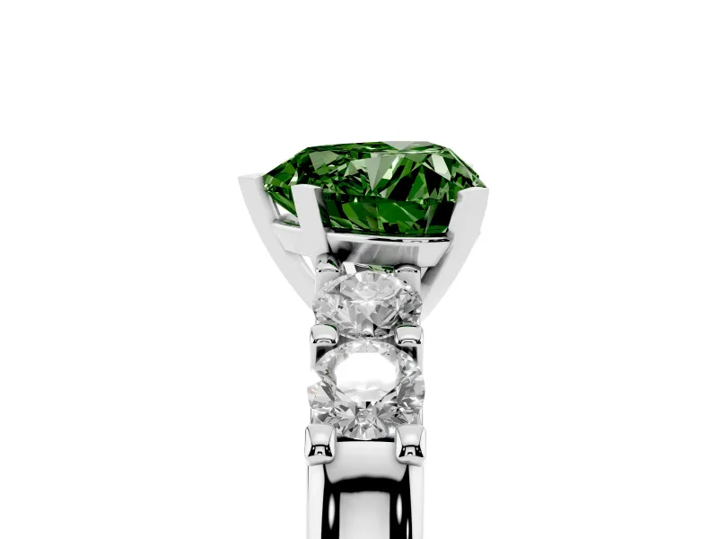 Heart-Shaped 5 Stone Engagement Ring Setting for a Fancy Green Lab-Grown Diamond | Sterling Silver