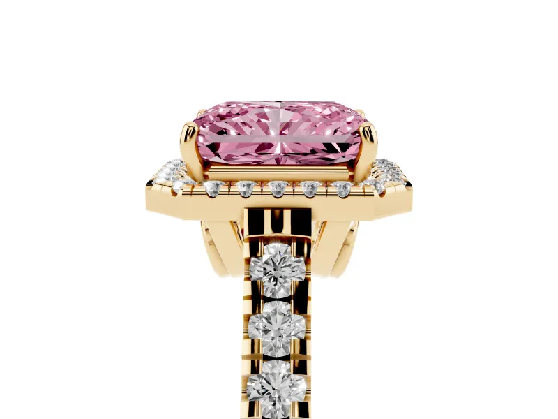 Radiant Cut Accented Halo Engagement Ring Setting for a Fancy Pink Lab-Grown Diamond | Yellow Gold