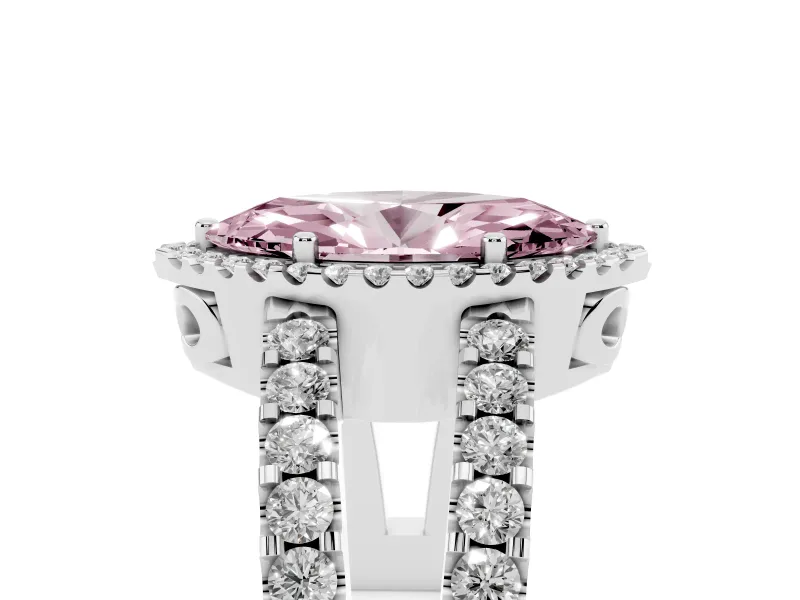 Fancy Pink Marquise Cut Diamond Halo Ring Set in White gold with Pavé Split Shank and Prong Setting