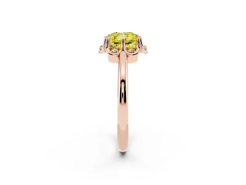 Cushion Cut Petal Halo Engagement Ring Setting for a Fancy Yellow Lab-Grown Diamond | Rose Gold
