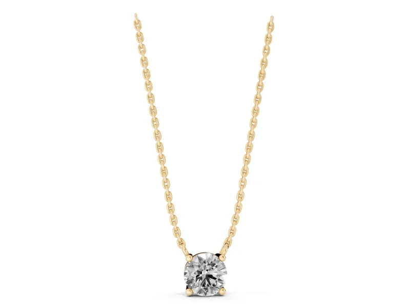 Round Lab-Grown Diamond Solitaire Pendant Necklace | Basket Setting | Yellow Gold