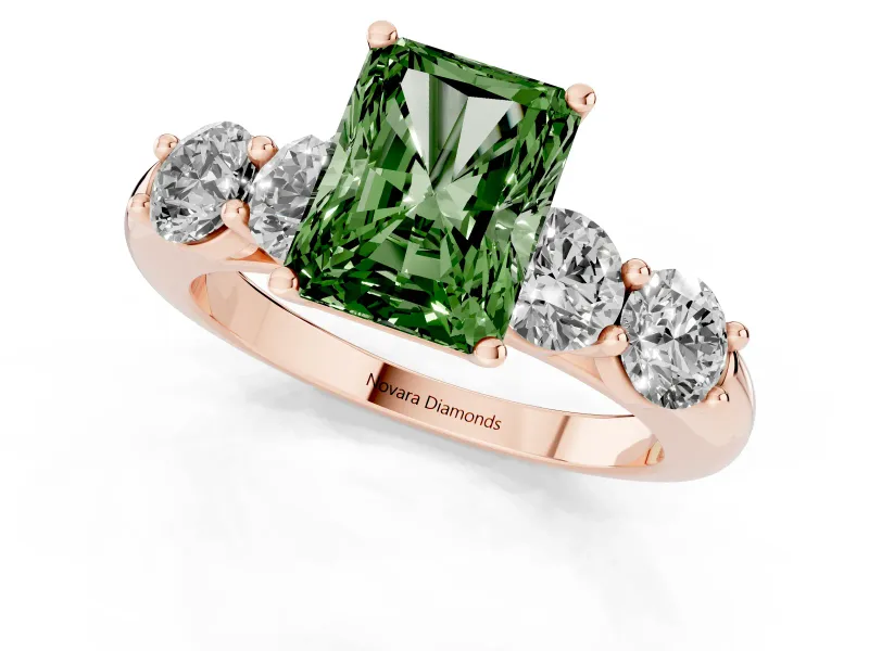 Radiant Cut Five Stone Engagement Ring Setting for a Fancy Green Lab-Grown Diamond | Prong Set Side Stones | Rose Gold