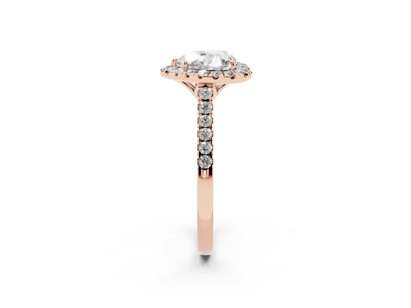 Heart-Shaped Raised Halo Engagement Ring Setting | Pave Band | Rose Gold