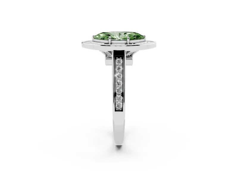 Marquise Rimmed Halo Engagement Ring Setting for a Fancy Green Lab-Grown Diamond | Sterling Silver