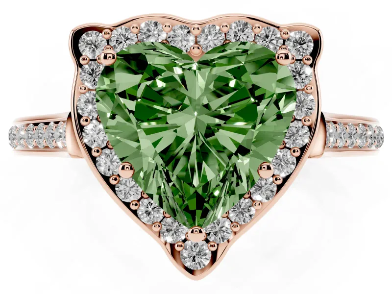 Heart-Shaped Petal Tip Halo Engagement Ring Setting for a Fancy Green Lab-Grown Diamond | Pavé Band | Rose Gold