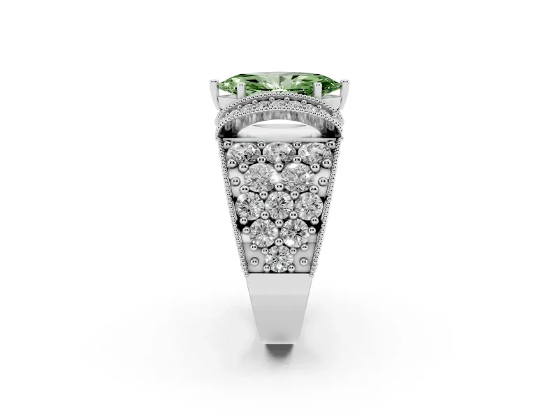 Marquise Vintage Pave Engagement Ring Setting for a Fancy Green Lab-Grown Diamond | Milgrain Edges | White Gold