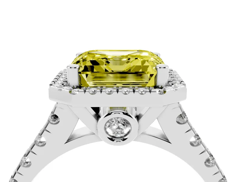 Asscher Cut Accented Halo Engagement Ring Setting for a Fancy Yellow Lab-Grown Diamond | Platinum