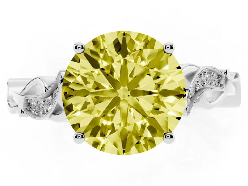 Round Vine Engagement Ring Setting for a Fancy Yellow Lab-Grown Diamond | Platinum