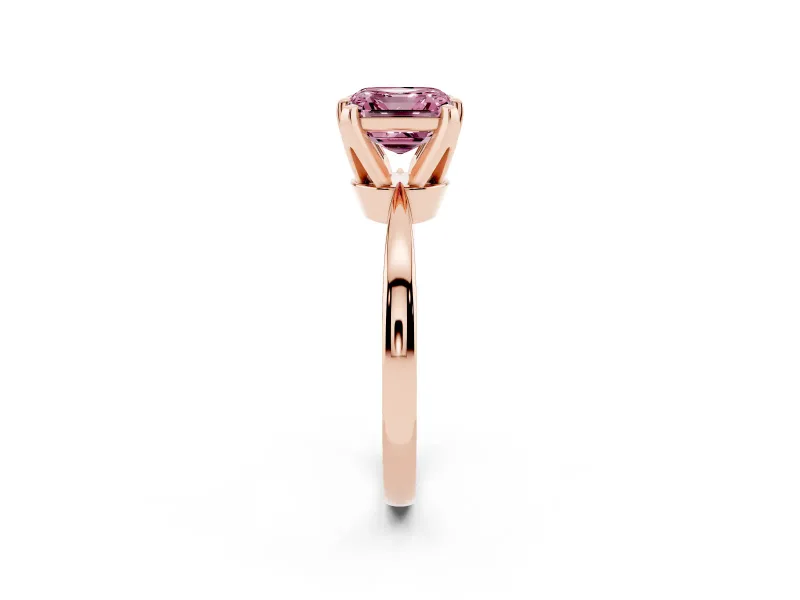 Asscher Cut Tapered Solitaire Engagement Ring Setting for a Fancy Pink Lab-Grown Diamond | Claw Prong Head | Rose Gold