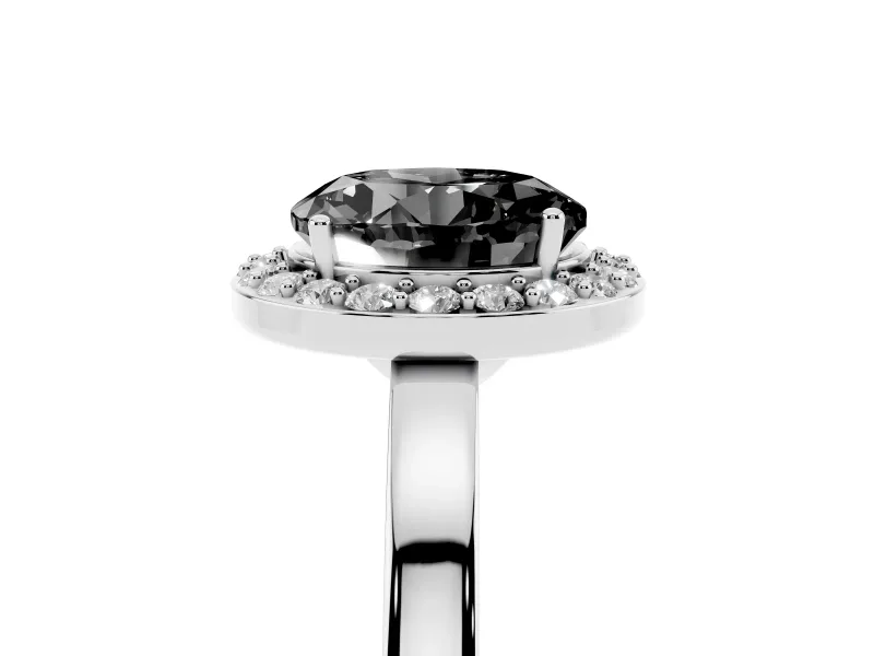 Fancy Black Round Cut Diamond Halo Ring Set in White gold with Solitaire Band and Prong Setting