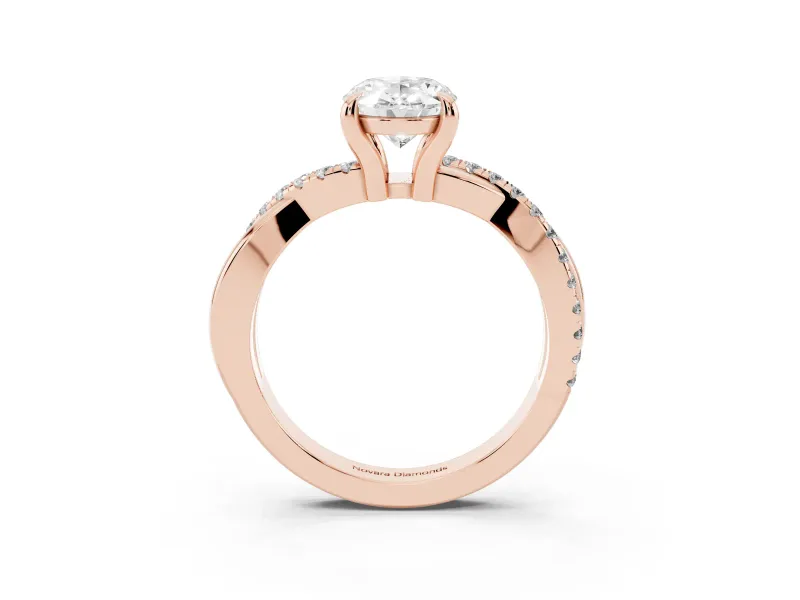 Oval Cut Diamond Twist Band Solitaire Set in Rose gold with Pavé Accents and Prong Setting
