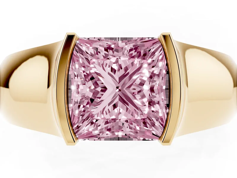 Princess Cut Half Bezel Solitaire Engagement Ring Setting for a Fancy Pink Lab-Grown Diamond | Wide Band | Yellow Gold