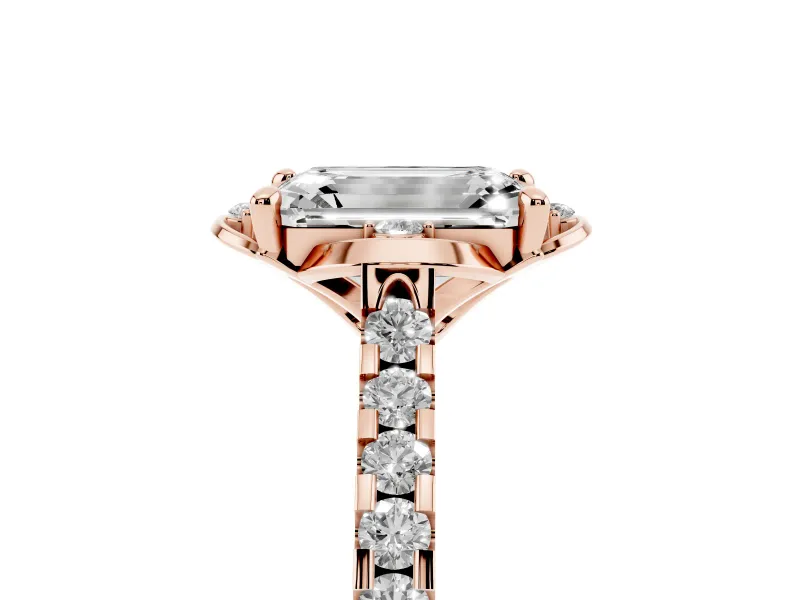 Emerald Cut Floral Petal Engagement Ring Setting | Petal Accents | Rose Gold