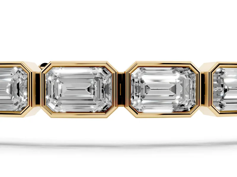 Emerald Cut Lab-Grown Diamond East-West Bezel Tennis Bracelet | Spaced Links | Yellow Gold