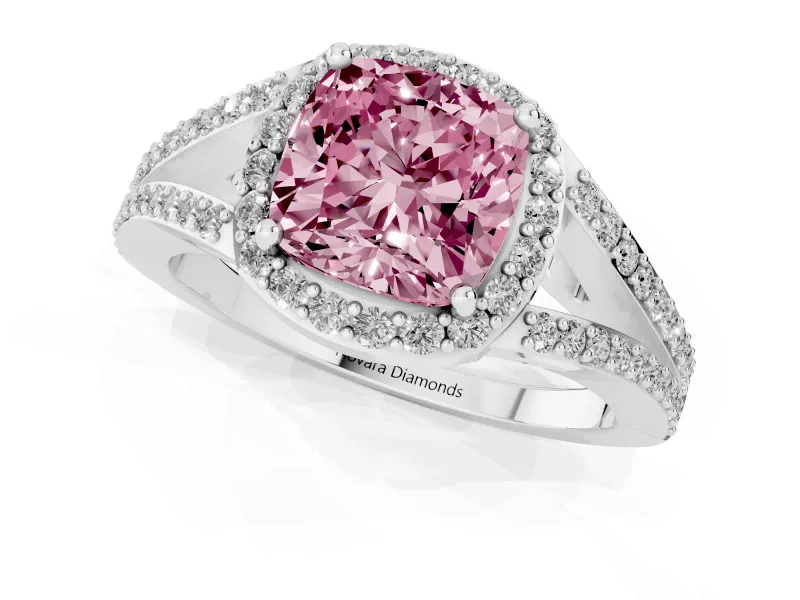 Cushion Cut Split Shank Halo Engagement Ring Setting for a Fancy Pink Lab-Grown Diamond | Platinum