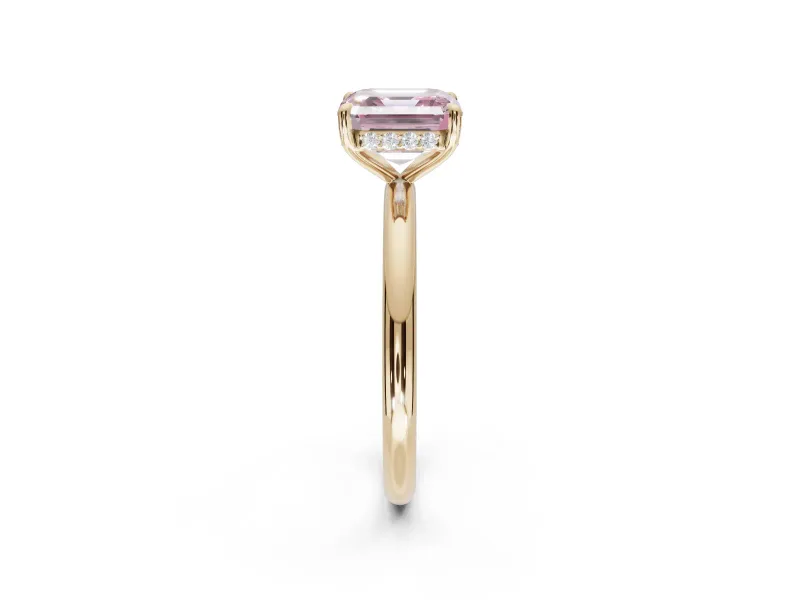 Asscher Cut Hidden Halo Ring Setting for a Fancy Pink Lab-Grown Diamond | Yellow Gold
