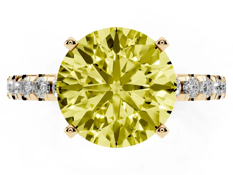 Round Hidden Halo Solitaire Engagement Ring Setting for a Fancy Yellow Lab-Grown Diamond | Pave Band | Yellow Gold