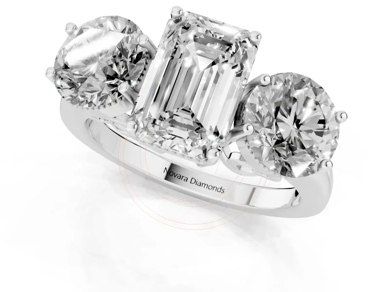 Emerald Cut Diamond Three-Stone Engagement Ring Set in Platinum with Polished Band