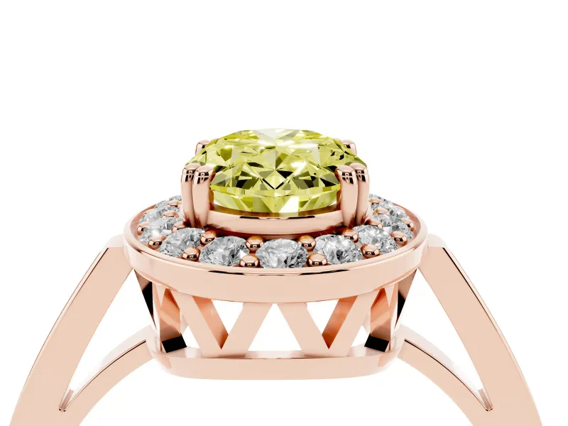Oval Halo Engagement Ring Setting for a Fancy Yellow Lab-Grown Diamond | Polished Halo Rim | Rose Gold