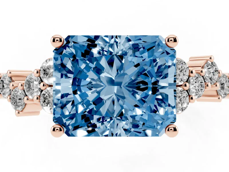 Radiant Cut Scattered Accent Engagement Ring Setting for a Fancy Blue Lab-Grown Diamond | Rose Gold
