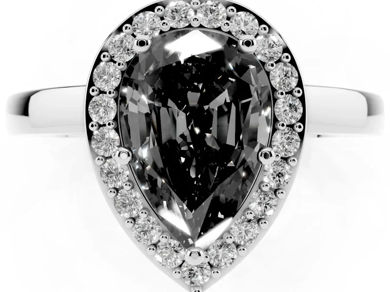 Fancy Black Pear Cut Diamond Halo Ring Set in White gold with Solitaire Band and Prong Setting