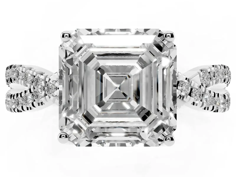 Asscher Cut Twisted Split Shank Pave Engagement Ring Setting | Pave Gallery | White Gold