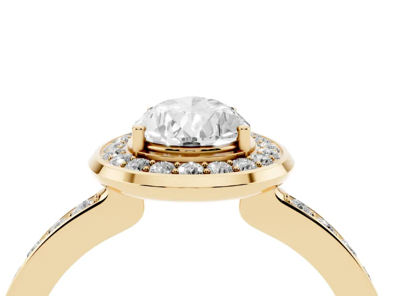 Pear-Shaped Bezel-Rim Halo Engagement Ring Setting | Pave Band | Yellow Gold