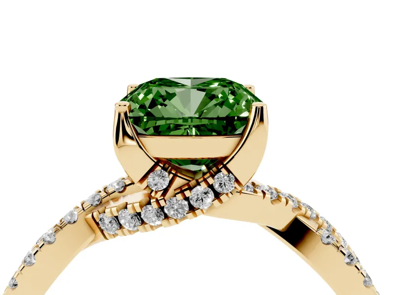 Cushion Cut Twisted Pave Engagement Ring Setting for a Fancy Green Lab-Grown Diamond | Split Shank | Yellow Gold