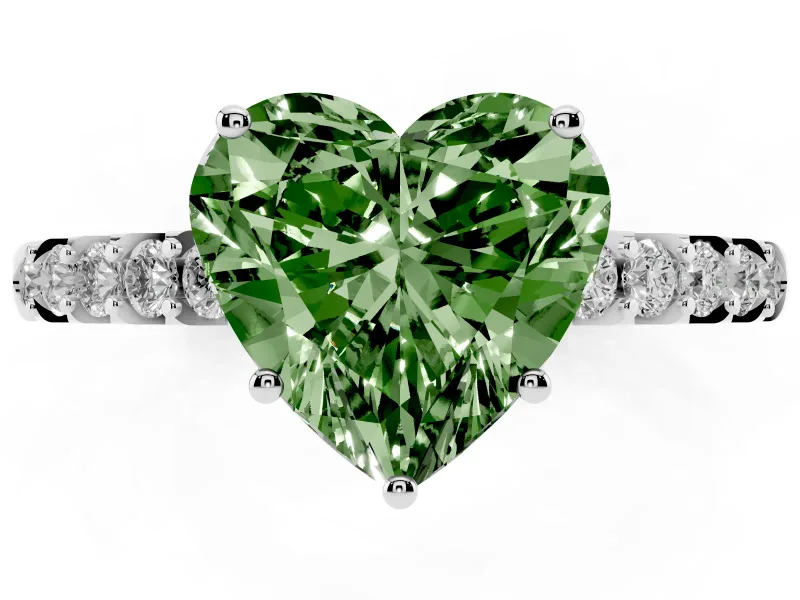 Heart-Shaped Hidden Halo Engagement Ring Setting for a Fancy Green Lab-Grown Diamond | Sterling Silver