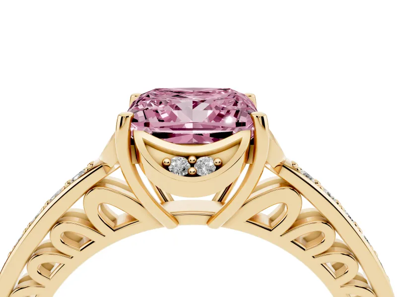 Princess Cut Floral Pavé Engagement Ring Setting for a Fancy Pink Lab-Grown Diamond | Yellow Gold